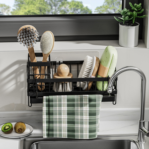 Organizador de fregadero de cocina con drenaje automático <span class=keywords><strong>Caddy</strong></span> de esponja con portaescobillas largo y divisor - Product Image 3