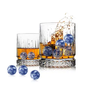 Doğal mavi nokta Jasper yuvarlak viski taşı seti özelleştirilmiş yeşim viski ürpertici taşlar toptan viski buz taşı