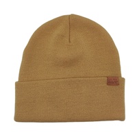Chapeau d'hiver en tricot 100% acrylique avec patch en cuir, bonnet chaud à revers pour hommes et femmes, bonnets avec logo personnalisé