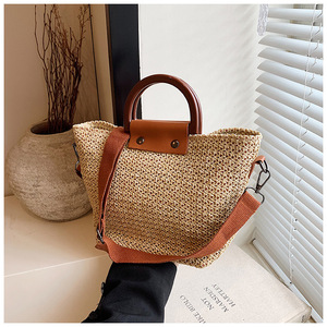 กระเป๋าสานมือผู้หญิงรุ่นใหม่, กระเป๋าฟางสำหรับใส่ในตลาดกลางแจ้งกระเป๋าทรงถังสำหรับชายหาด - Product Image 5