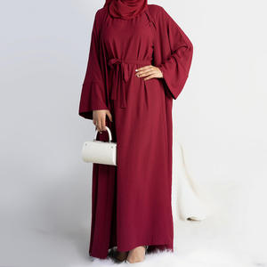Nouveauté, <span class=keywords><strong>vêtements</strong></span> de style musulman traditionnel, 10 couleurs, <span class=keywords><strong>vêtements</strong></span> arabes, ensemble de 2 pièces, ouverture sur le devant, robe noire pour femmes de Dubaï, abaya - Product Image 4