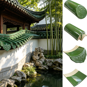 Set <span class=keywords><strong>di</strong></span> tegole in argilla verde giada smaltate verde scuro per pareti cinesi, con tegole per grondaie, per muri da giardino e padiglioni da cortile - Product Image 1