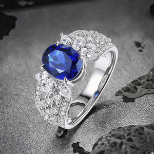 Bague de fiançailles Ruizuan Lab Luxury en argent sterling 925 sertie d'un saphir ovale, certifiée GRA - Product Image 3