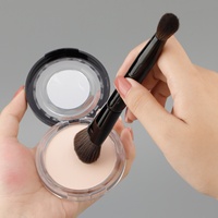 Ensemble de maquillage multifonctionnel à double embout en poils synthétiques et manche en bois, à poils doux, pour fard à joues, contour, poudre libre et application en forme de flamme