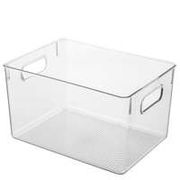 Transparante PET Plastic Pantry Organizer Bakjes 6 Stuks Voedsel Opbergbakjes Met Handvat Anti-Slip Bodem Voor Koelkast Vriezer Organisatie BPA-Vrij