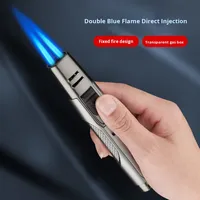 Briquet à gaz butane à double flamme directe, résistant au vent, à haute puissance, de type stylo en métal