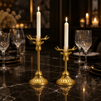Ensemble de bougeoirs européens rétro en métal en forme de tête de cerf, finition dorée mate, pour décoration festive