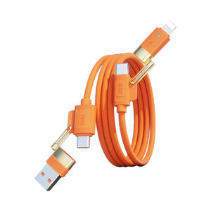 Câble double type C 4 <span class=keywords><strong>en</strong></span> 1, 120W, silicone, USB, charge rapide, PD, câble de données pour iPhone, téléphone portable, tablette, 1M, 2M, couleur <span class=keywords><strong>orange</strong></span>, neuf - Product Image 1