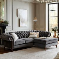 OE HOME Modernes Luxus-Samt-Ecksofa-Set mit Massivholzrahmen, Komfortabel für Wohnzimmer, Königliches Grau, 3-Sitzer