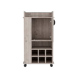 Chariot de bar gris clair DB avec 6 casiers à vin intégrés et roulettes pour ensembles de bar à domicile - Product Image 1