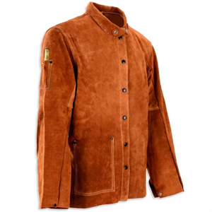 Veste de soudeur en daim marron résistante au feu, manches longues, coupe classique, protection thermique 300 ° C-500 ° Sutures surfilées - Product Image 3