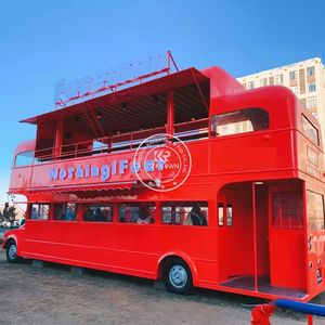 Foodtruck mobile en bois 2025, 2 remorques alimentaires avec terrasse et bar ouvert à l'étage, chariot de restauration à vendre - Product Image 5