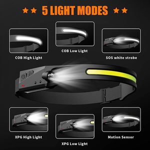 ไฟฉายคาดศีรษะ OEM Camping HL65 แสง COB 230 องศา ชาร์จไฟได้ 350 ลูเมน ไฟ LED กันน้ำ พร้อมเซ็นเซอร์ สำหรับตกปลา - Product Image 3