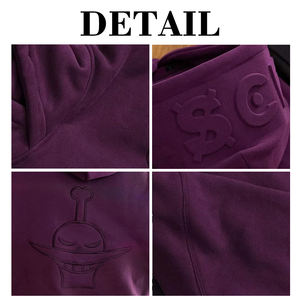 KINGSEN Sweat à capuche zippé surdimensionné pour homme en coton gaufré de haute qualité, en molleton bouclette, broderie 3D, style vintage hiver - Product Image 6