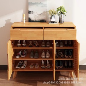 Xiuyuan <b>Spring</b> Scenery Solid Wood Shoe Cabinet Nordic Style Minimalist Design Large Capacity Entryway Storage Cabinet For Home - Product Image 1