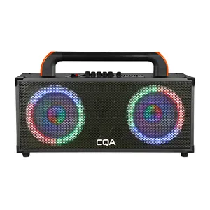 CQA suara Bass besar 60W, Speaker Portabel 6.5 "ganda, speaker Boombox luar ruangan dengan lampu LED pesta disko