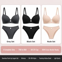 Ensemble de soutien-gorge sans couture, soutien-gorge push-up sans armatures et ensemble de soutien-gorge grande taille avec détails boutonnés, bretelles respirantes et réglables