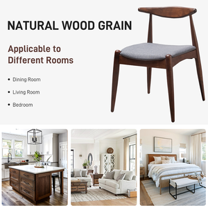 Set of 2 Modern Eco-Friendly <b>Dining</b> <b>Chairs</b> with Ergonomic Backrest & Comfort Cushions Polyester <b>Walnut</b>+Light Gray - Product Image 2