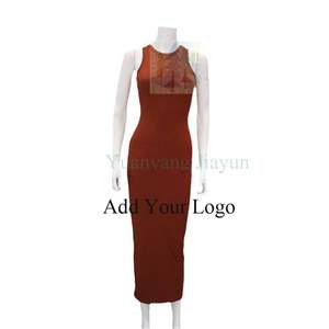 Verificado Pro Venta al por mayor Nuevo Desging Soporte ligero Cuello redondo Largo Bulit-In Otoño Fajas Vestido Maxi Vestido Señoras - Product Image 1