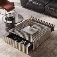 Table basse multifonctionnelle pliable et rétractable en verre trempé, design français, luxe léger, motif zèbre rayé, meuble TV