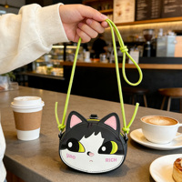 Tas Selempang Wajah Kucing Kartun Lucu Custom, Tas Mini Kulit PU Bentuk Hewan, Tas Messenger Custom, Tas Tangan Kasual Modis untuk Sehari-hari