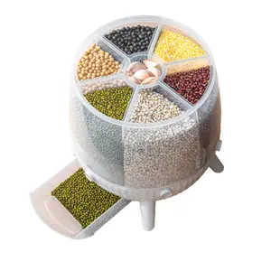 현대식 10kg 주방 저장 용기 회전 PP 플라스틱 곡물 쌀 디스펜서 (식품 저장 용 구획 포함)
