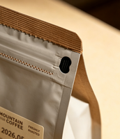 Sachet d'emballage de café en aluminium écologique à huit soudures latérales, pochette à fond plat, imprimé sur mesure pour grains de café et café moulu