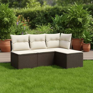 Ensemble de canapés de jardin en rotin Allsunny, marron, crème, blanc, résistant aux UV, rotin PE, coussins en mousse haute densité, imperméables - Product Image 2