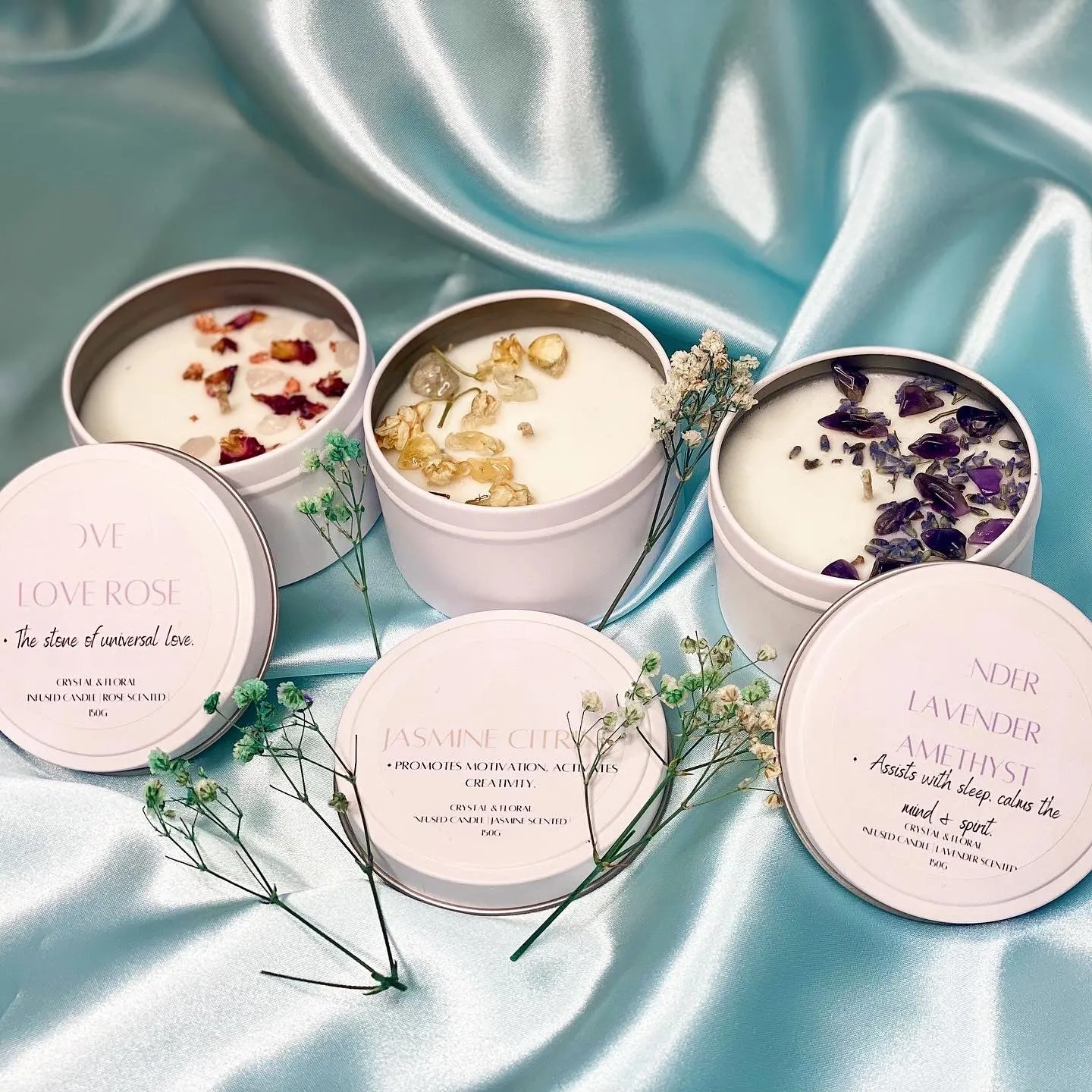 Customized private label candles Infused Gem Chakra private label Soy Wax Tin Candle crystal with packaging