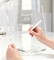 Tableau mémo de bureau en acrylique transparent commercial en gros, panneau de messages réutilisable et inscriptible avec support pour affichage en magasin, bureau, hôtel
