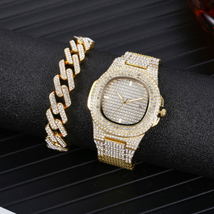 D-7-2083 Watch and Bracelet Set Set Di Orologi E <strong>Bracciali</strong> Set Di Orologi Da Uomo in Oro <strong>Argento</strong> Catena Cubana Collana Bracciale - Product Image 6