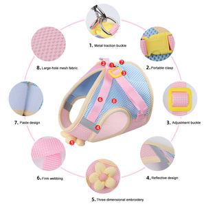 調節可能なソフトエスケーププルーフ猫ハーネスピンク/グリーン/イエローかわいい花柄デザイン愛らしいソフトメッシュベスト旅行アクセサリーポリエステル - Product Image 3