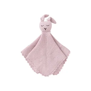2023 Easter Embroidery Baby Lovey Bunny Rabbit Knitted Baby Comforter Baby Security Toy Plush Animal Stuffed