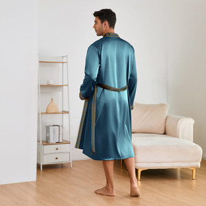 Ensemble de pyjama en soie glacée pour homme personnalisé, robe longue avec short, vêtements de détente printemps <span class=keywords><strong>été</strong></span>, vêtements de nuit pour homme - Product Image 4