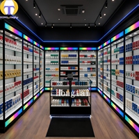 Vitrine Moderne Personnalisée en Verre Trempé avec Éclairage LED, en Aluminium et MDF, 4-6 Pieds, pour Cigarettes, Marque HongTai
