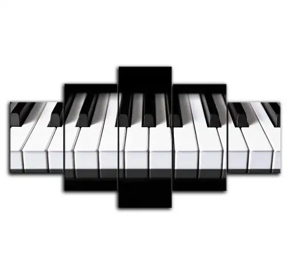 5 Pieces Canvas Art Black And White Paintings Piano Keys Hd Printed Music Poster Painting Home Decor Wall Pictures