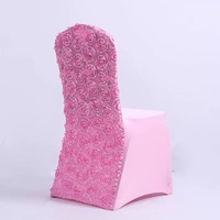 Housses de chaise de mariage en gros, type rosette, pour banquets et événements, en polyester et spandex, avec motif floral sur le dossier et les pieds, pour mariages et autres événements