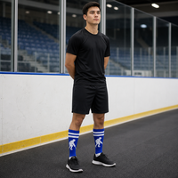 Chaussettes de hockey sur glace mi-mollet pour hommes et femmes, avec bord côtelé, talon contrastant, bout en maille respirante, tricotées