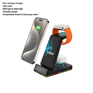 Estación de Carga Inalámbrica Magnética Plegable <span class=keywords><strong>5</strong></span> en 1, 15W, Carga Rápida USB-C, Reloj Despertador, Luz Nocturna RGB, <span class=keywords><strong>Cargador</strong></span> de Escritorio - Product Image 1