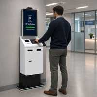 Kiosque d'auto-enregistrement pour hôtel OEM 27 32 pouces avec distributeur de cartes de chambre, scanner de passeport, compatible PMS, accepteur de monnaie, CE FCC ISO9001