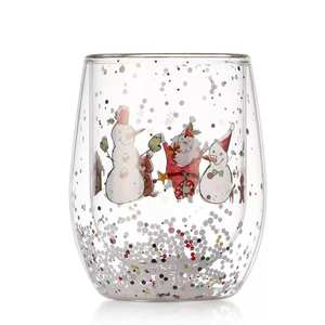 Neues Design Weihnachts-Wunschbecher mit Weihnachtsbaummuster, doppelwandiger Wasserbecher aus klarem Glas - Product Image 3