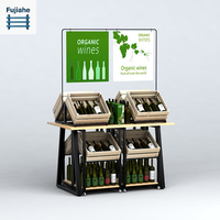 Présentoir mobile robuste double face en acier et bois pour produits frais avec 8 caisses en bois – Étagère de supermarché pour légumes, fruits et produits alimentaires