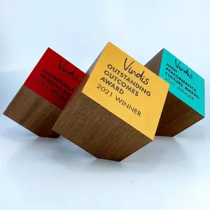 Forme de cube en bois massif noble avec impression UV Logo personnalisé sur mesure récompenses artisanales en bois Plaque presse-papiers