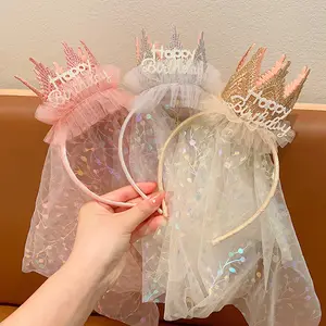 2024 nueva moda Linda corona princesa banda para el cabello accesorios FIESTA DE Feliz cumpleaños niñas corona princesa banda para el cabello joyería para niños