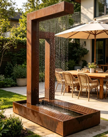 Fontaine de jardin moderne en acier Corten rouillé rouge avec cascade LED extérieure pour bassins, jardins, piscines, murs et décoration artistique résistante aux intempéries