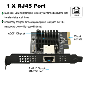 Carte réseau interne IOCREST 10 Gbps AQC113 PCI X4 à port unique RJ45, certifiée Ethernet, filaire, LAN, compatible Win10/11, carte LAN 10G - Product Image 3