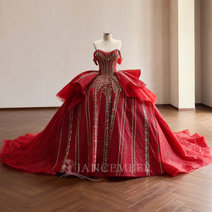Rsm261094 Impresionante Vestido de Quinceañera Rojo con Corsé de Cuentas y Escote Corazón, para Fiesta de 16 Años, Jancember - Product Image 6