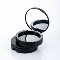 H0418 Boîtier compact de luxe en plastique noir vide à 2 couches pour maquillage, étui à poudre avec miroir couleur nude – Prix