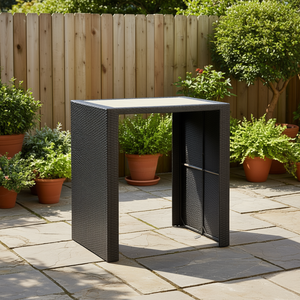 Mesa de Bar de Jardín de Ratán Sintético, Cuadrada Negra, Resistente a los Rayos UV, Diseño Moderno, Muebles Comerciales - Product Image 2
