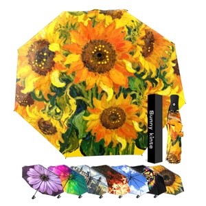 Van Gogh's Sunflowers Artwork Foldable Wind Proof Heavy Duty <b>Umbrella</b> Fully <b>Automatic</b> <b>Umbrellas</b> Sun Shade - Product Image 1